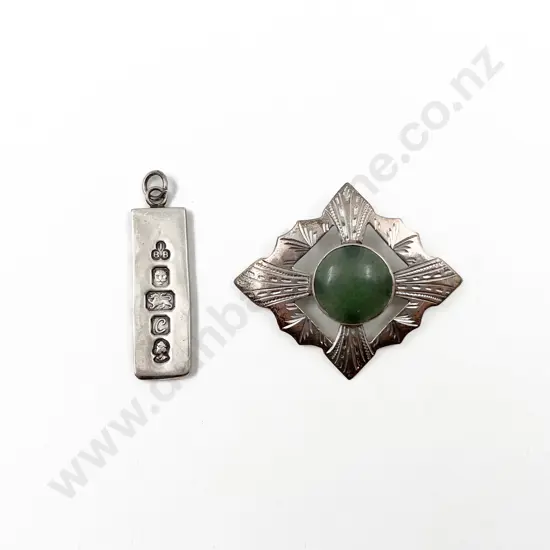 S/S & Chrysoprase Brooch and Silver Bar Pendant