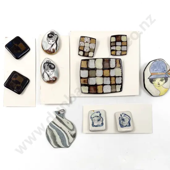 C1960's Pottery Two Brooches Earrings and Pendant