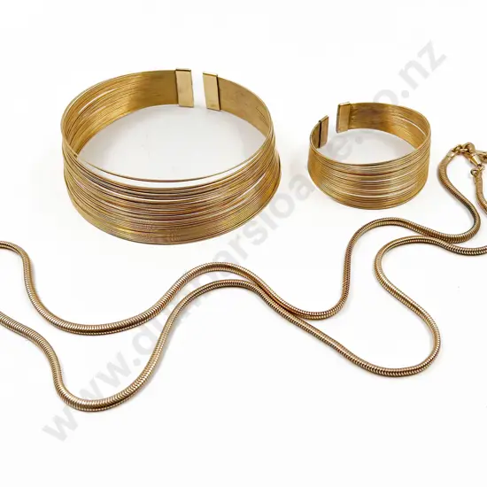 Modern Gilt Metal Wire Choker with Matching Cuff