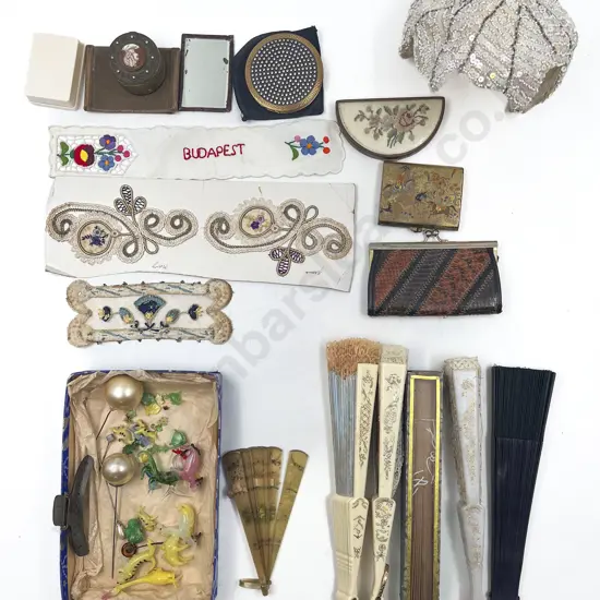 Collection of Fans Beaded Caplet Compacts & Various