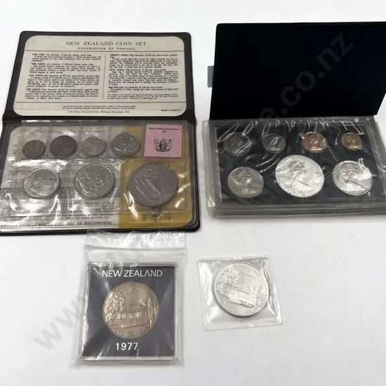 NZ 1977 Unc and Proof Coin Sets with unc $1 and Silver $1