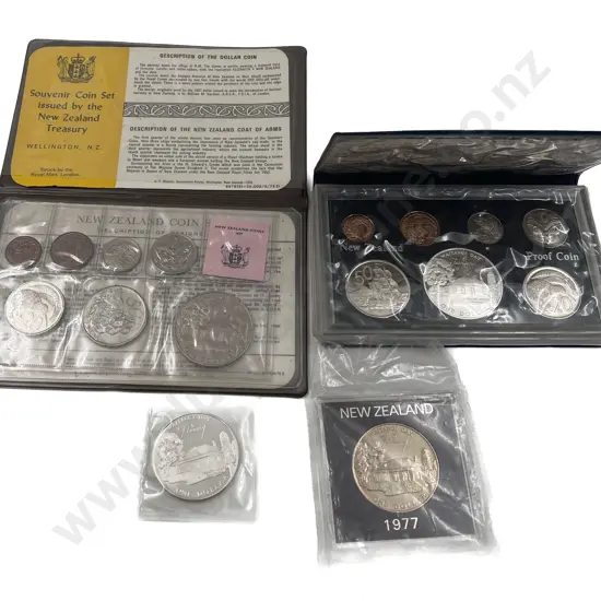 NZ 1977 Unc and Proof Coin Sets with unc $1 and Silver $1