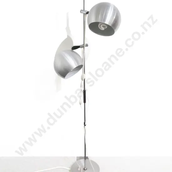 Late C20th Spun Aluminium Two Light Eyeball Standard Lamp