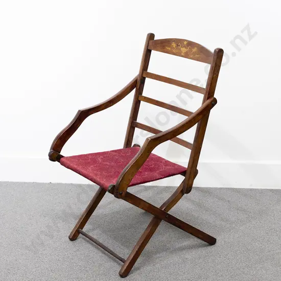 Edwardian Inlaid Fruitwood Folding Picnic Chair