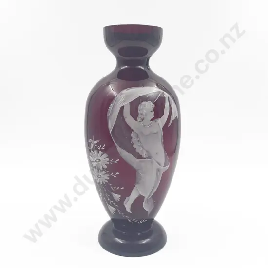 Mary Gregory Hand Painted Ruby Glass Vase