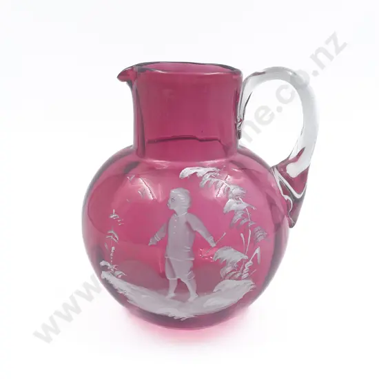 Mary Gregory Hand Painted Cranberry Glass Jug