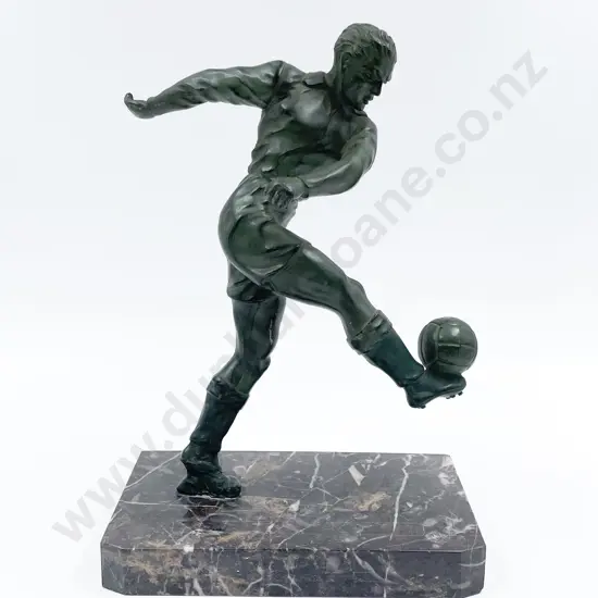 Bronze Style Figure of Footballer on Marble Base