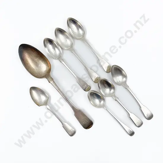 Seven Assorted S/S Teaspoons together with Sterling Dessert Spoon