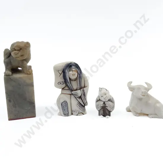 Three Assorted Ivory Ornaments and Other