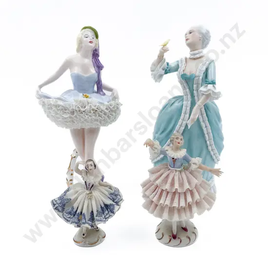 Two Fancy China Figures with Dresden Figures