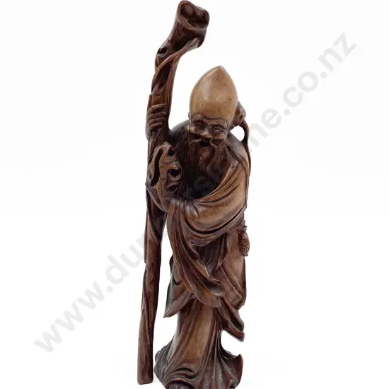 Chinese Carved Fruitwood Figure Of Shou Lao Standing