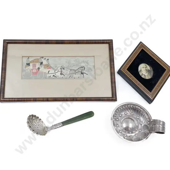 Wine Tasting Cup and Greenstone Handled Sifter Spoon with Victorian Miniature and Other