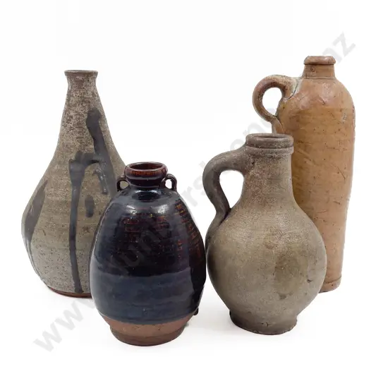 Three Pieces of Assorted Pottery with Stone Ware Bottle