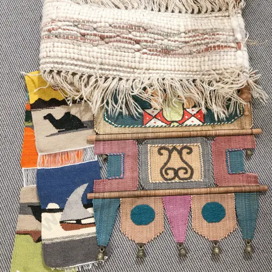 Box Quantity of Woollen Wall Hangings etc