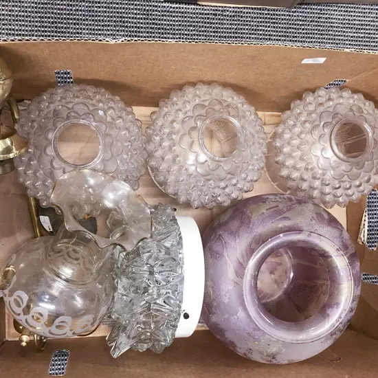 Box of Assorted Vintage Glass Shades etc
