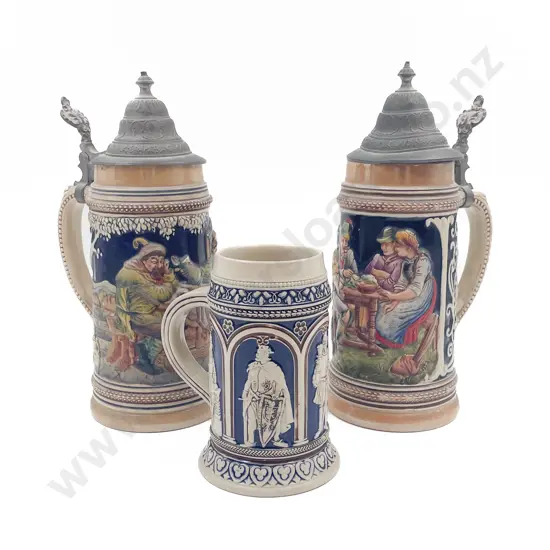 Two Beer Steins and Smaller Tankard
