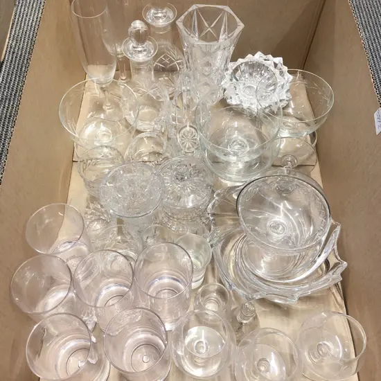 Box of Assorted Crystal and Glass Ware