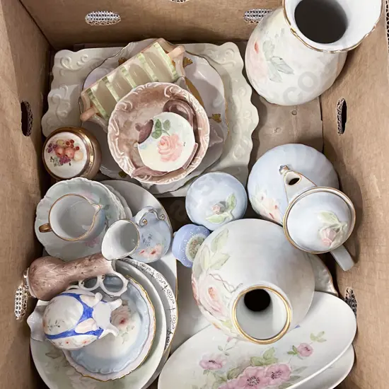 Box of Assorted Hand Painted Fancy China