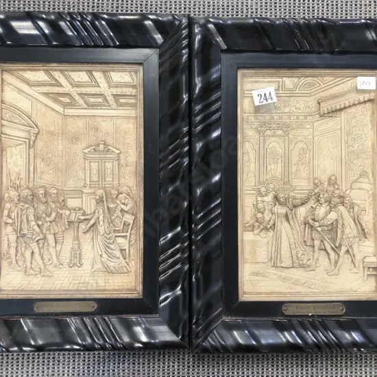 Pair of Framed Relief Moulded Wall Hangings