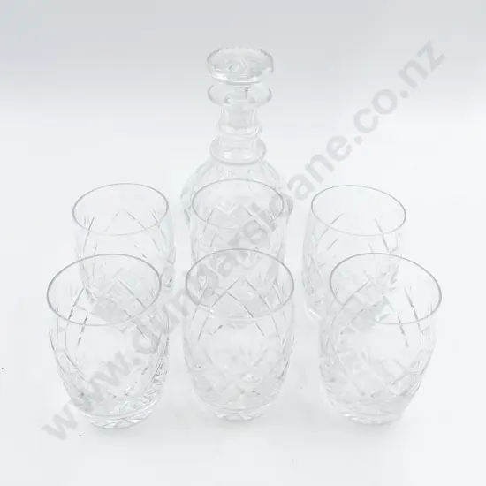 Small Stewart Crystal Decanter and Six Webb Corbett Tumblers
