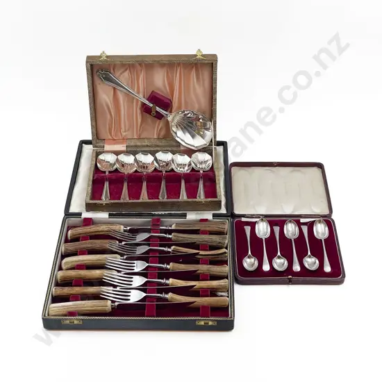 Boxed Horn Handled Cutlery Set with Two Other Boxed Cutlery Sets