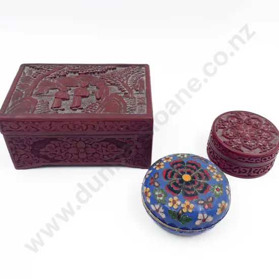 Cinnabar Lacquered Box and Trinket Box with Other