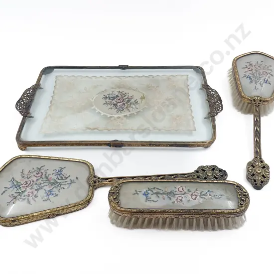 Three Piece Vintage Vanity Set on Tray