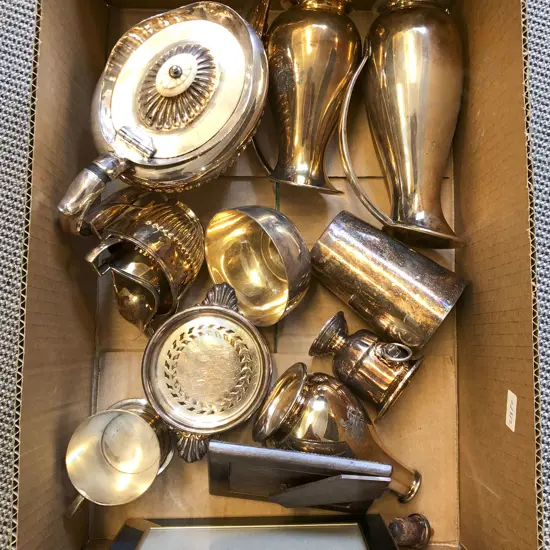 Box of Assorted Silver Plate