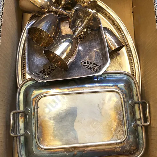 Box of Assorted Silver Plate