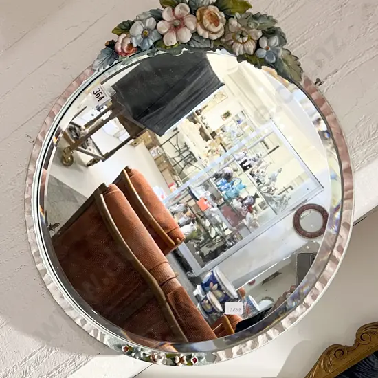 Circular Bevel Edged wall Mirror with Carved Floral Frame