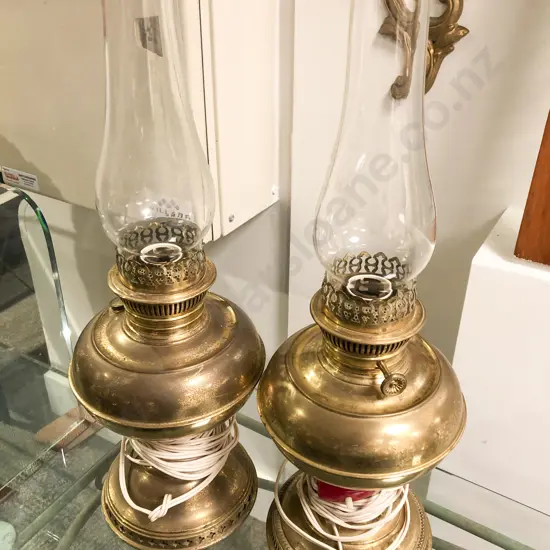Pair of Electrified Kerosene Lamps