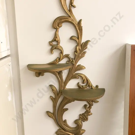Small Gilt Painted Wall Hanging Two Tier Shelf