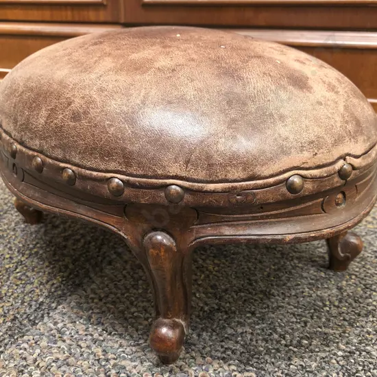 Small Oval Leather Topped Foot Stool