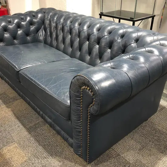 Blue Leather Chesterfield Sofa