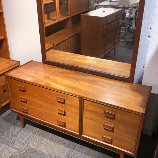 Mid-Century Mirror Backed Teak Dressing Chest