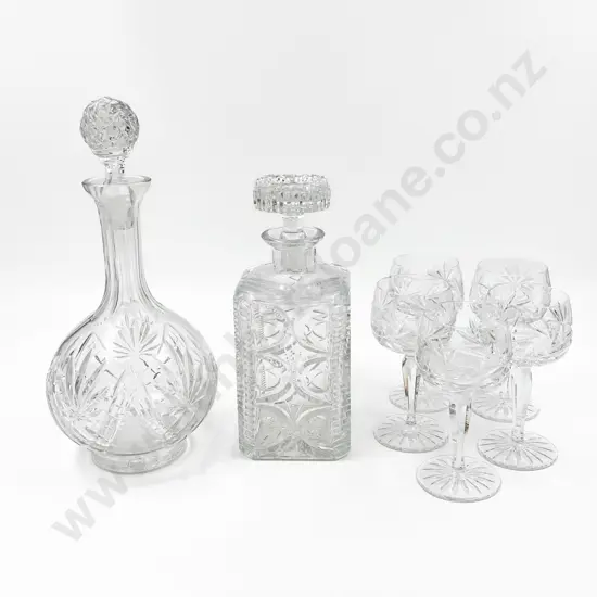 Two Decanters together with Five Crystal Goblets