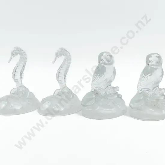 Two Pairs of Glass Animals - Owls and Sea Horses