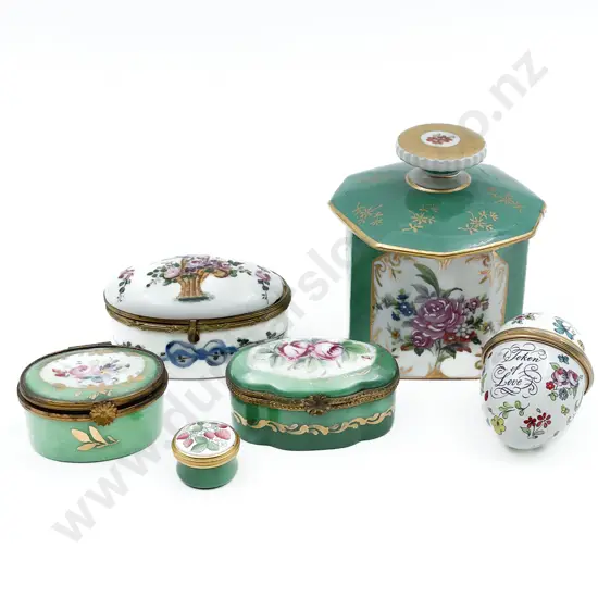 Six Assorted Trinket Boxes including Halcyon Days and Limoges