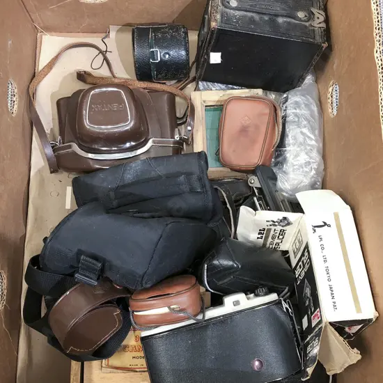 Box of Assorted Vintage Cameras etc
