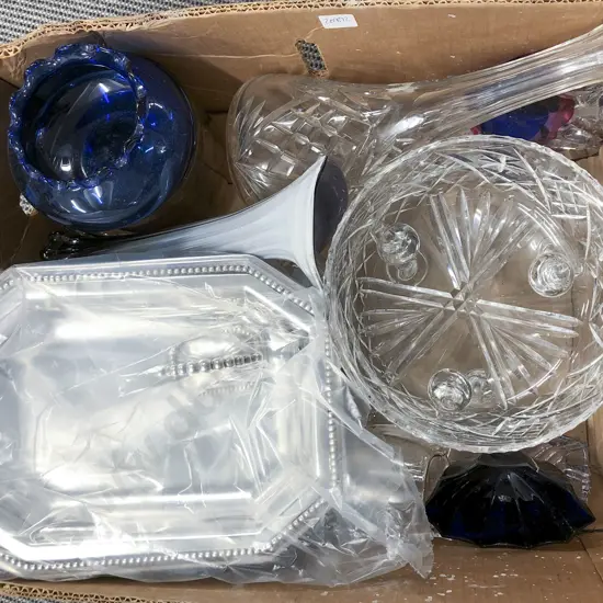 Box of Assorted Crystal and Glass Ware etc