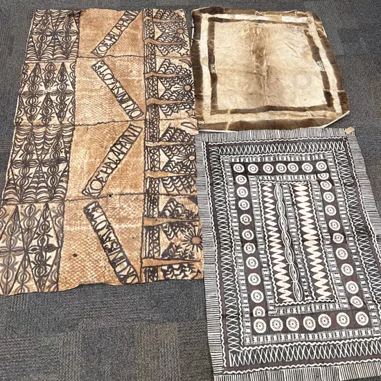 Two Tapa Cloths with Hanging Animal Hide