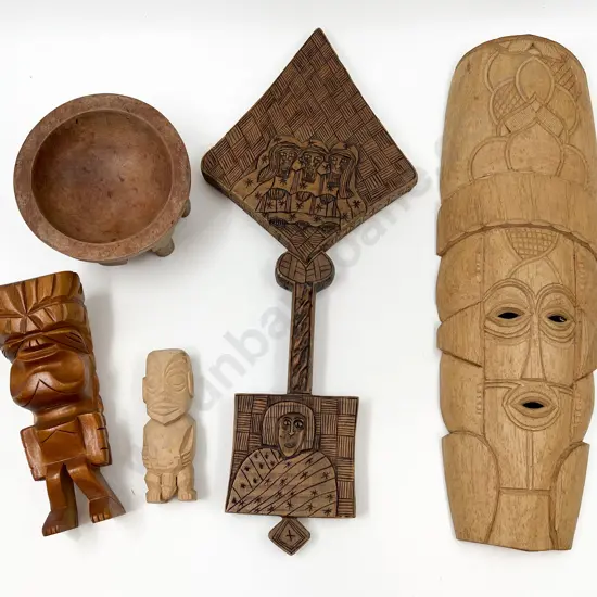 Quantity of Assorted Tourist Ware Including Shield with Tiki Motif
