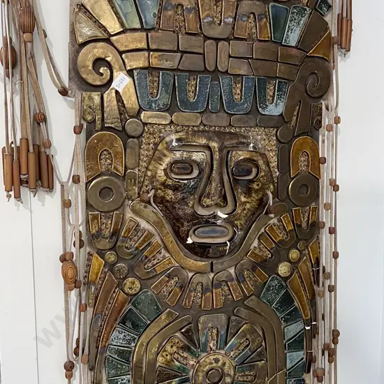 Bruce Papas 'Head + Headdress From Tenayuca' Tile & Leather Wall Hanging (Faults)