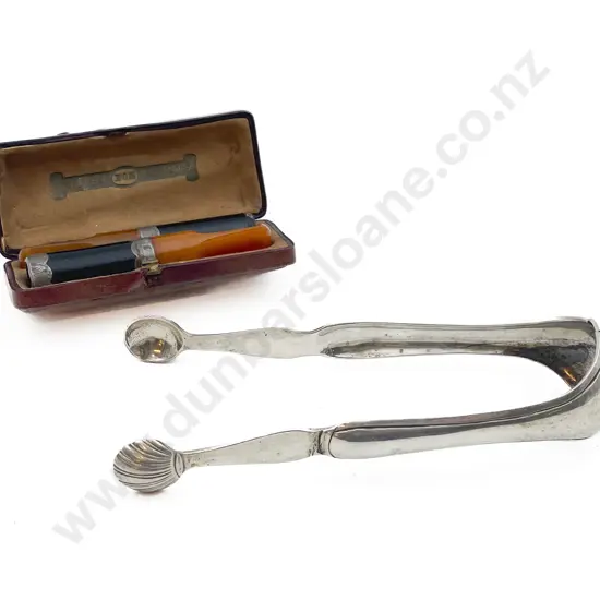 Pair S/S Sugar Tongs together with S/S Rimmed Cigarette Holders