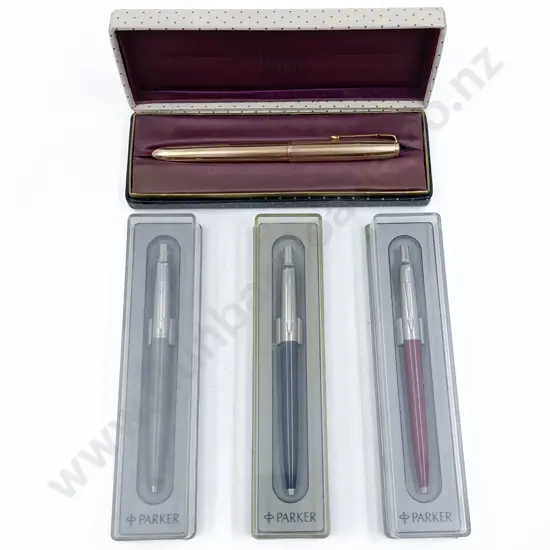 Four Boxed Parker Ball Point Pens