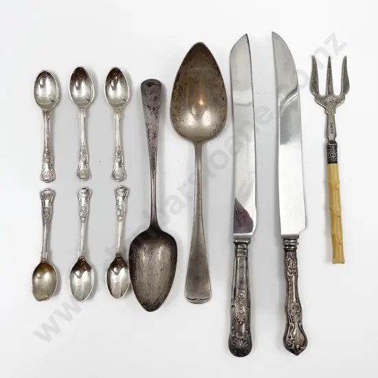 Two Large Sterling Spoons together with Assorted Plated Kings Pattern Cutlery etc