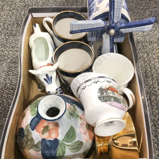 Quantity of Assorted including Blue and White Musical Windmill and Cow Creamer