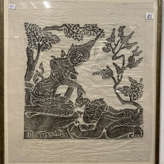 Thai Woodblock Print on Rice Paper