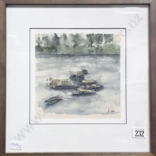 Unknown Artist - Asian River Scene - Watercolour
