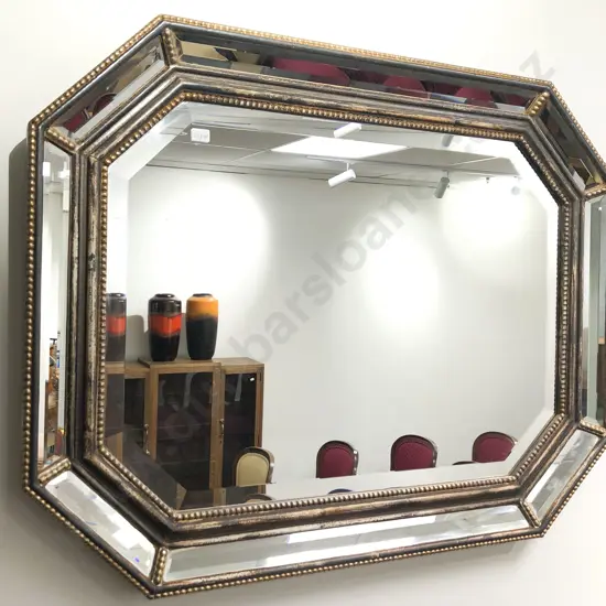 Large Octagonal Beaded and Bevelled  Wall Mirror